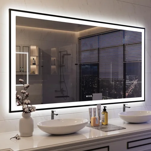 Miniatura 31 de ISKM Espejo LED con marco para baño de 40"x30", espejo de baño LED regulable con luces, antivaho, espejo iluminado frontal y retroiluminado de 3