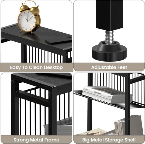 Miniatura 7 de Mesa auxiliar para espacios pequeños, mesa lateral estrecha de 3 niveles con soporte para revistas, mesita de noche, mesa de aperitivos delgada