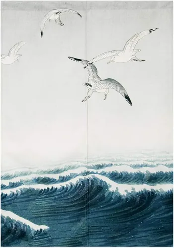 Miniatura 12 de Cortina japonesa Noren para puerta, pintura de tinta, hojas y pájaros, cortina para puerta, tapiz divisor de habitación, 33 x 35 pulgadas Bird 2