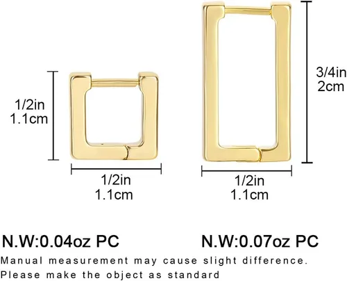 Miniatura 6 de 2 pares de aretes de aro minimalistas chapados en oro de 14 quilates, pequeños y delicados aretes geométricos cuadrados y rectangulares para niñas
