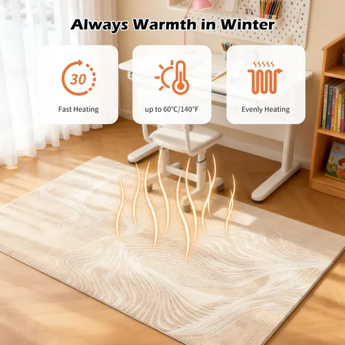 Miniatura 2 de Alfombra Eléctrica Calefactora de 35 x 55 pulgadas, Alfombra de Calefacción de Felpa Suave, Tapete Calefactor para Piso con Temporizador