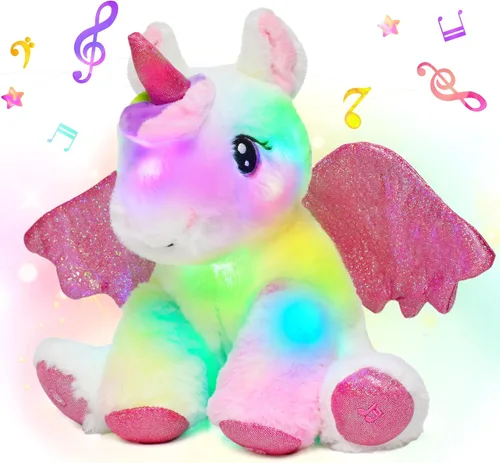 Miniatura 14 de Hopearl Unicornio de peluche con luces LED, flexible, con luces de noche que brillan en la oscuridad, para festival, cumpleaños, niños pequeños
