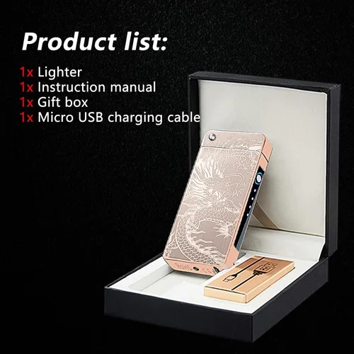 Miniatura 5 de BABOBIU Encendedor de dragón único, encendedor recargable, resistente al viento, cuerpo de metal, pantalla de batería, botón de llama de arco