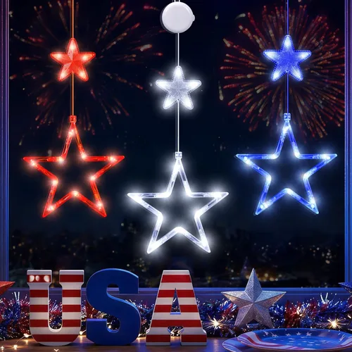 Miniatura 10 de LYUBASA Paquete de 3 luces de Navidad para ventana con temporizador, alimentadas por baterías, lechón LED multicolor para árbol de Navidad