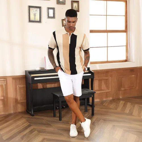 Miniatura 6 de Camisas polo de moda para hombre, camisas de punto vintage a rayas, camisas de golf casuales ajustadas