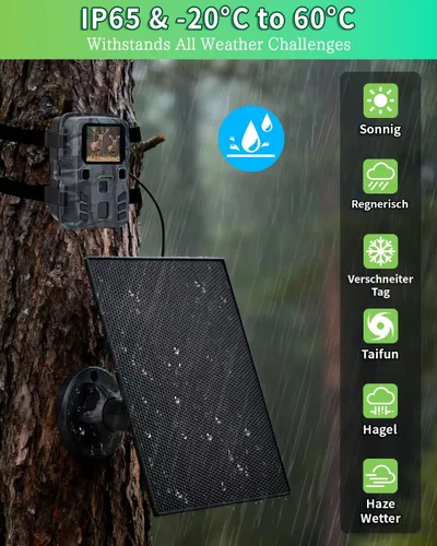 Miniatura 2 de Panel solar de cámara de sendero, cargador de panel solar de 3 W con batería de 5000 mAh y cable USB-C de 6 V y puerto de CC de 9.8 pies, panel