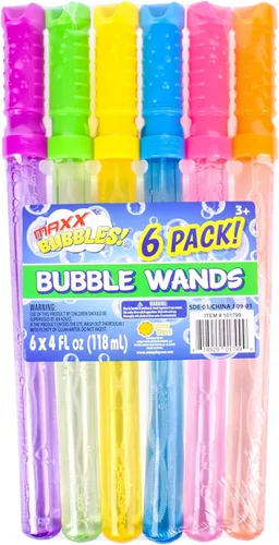 Sunny Days Entertainment Maxx Bubbles Varitas de burbujas de 4 onzas, paquete de 6 varitas de burbujas, diversión de verano, recuerdos de fiesta de