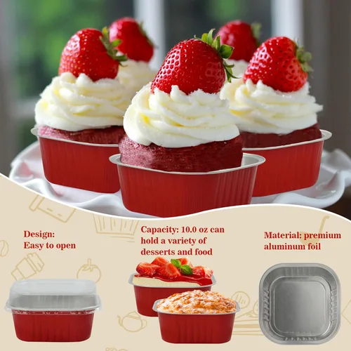 Miniatura 5 de Moldes para hornear con tapas, 30 PCS moldes cuadrados mini para pasteles de 10 oz con tapas, recipientes desechables para cupcakes, moldes