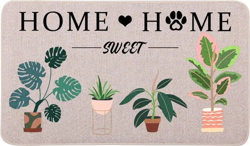 Home Sweet Home Plants - Tapete para puerta de 17 x 29 pulgadas, tapete de bienvenida para primavera y verano, antideslizante, para interiores y