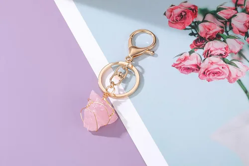 Miniatura 2 de Jovivi Llavero de piedra de cristal de cuarzo natural crudo envuelto en alambre irregular con piedras preciosas curativas para mujeres y hombres