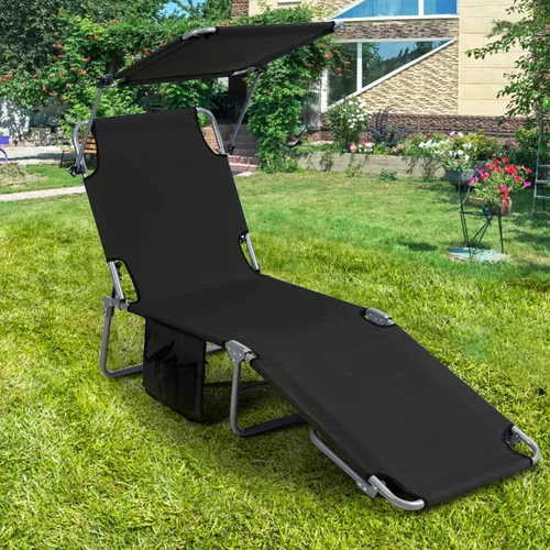 Miniatura 9 de Giantex Silla bronceadora, tumbona de patio con 5 posiciones ajustables, toldo de sombra, bolsillo de almacenamiento, cuna de campamento, sillón