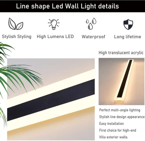 Miniatura 4 de Paquete de 2 lámparas LED modernas de pared de 23.6 pulgadas de largo, 18 W, impermeable, IP65, blanco cálido, 110 V, lámpara de pared rectangular