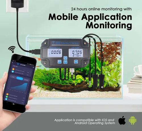 Miniatura 2 de Probador inteligente de calidad del agua 6 en 1 pH/EC/TDS/Salinidad/S.G y medidor de temperatura con monitor continuo Wi-Fi Medidor de agua de pH
