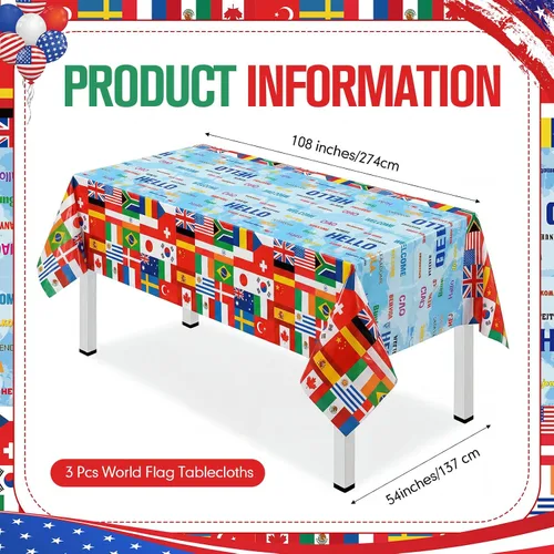 Miniatura 2 de Frienda 3 piezas de mantel patriótico con bandera internacional, mantel de plástico para viajes para festivales, eventos, celebraciones, fiestas