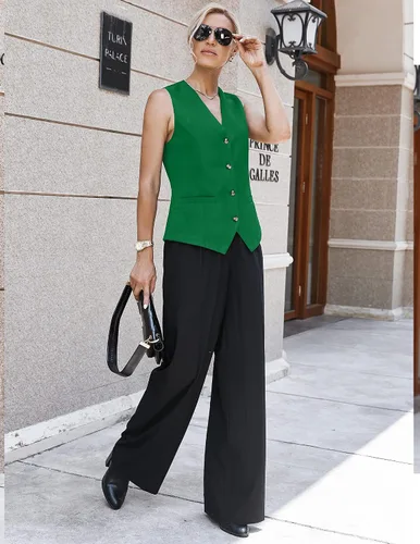 Miniatura 2 de Hotouch Womens Casual Suit Vest Fully Lined 4 Button V-Neck Regular Fitted Dress Vests Waistcoat with Pockets