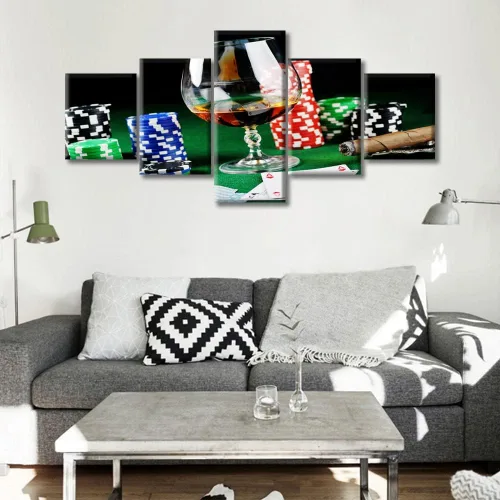 Miniatura 4 de TUMOVO 5 paneles para decoración del hogar, fichas apiladas, obras de arte modernas y contemporáneas grandes para bar, pub, club, fotos, tarjetas