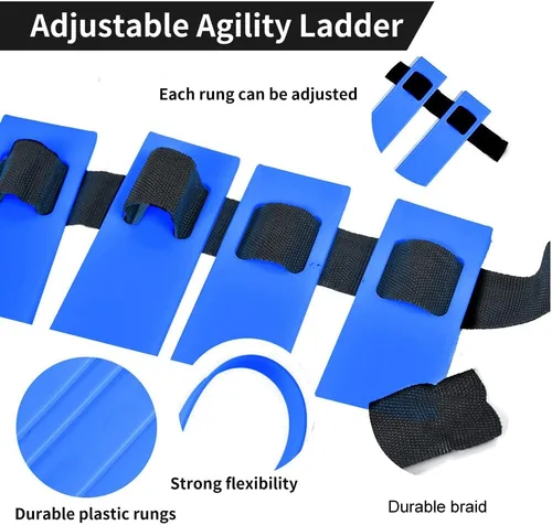 Miniatura 4 de TNZMART Escalera de agilidad y conos de disco, juego de entrenamiento de peldaños ajustables con 10 conos deportivos de plástico para entrenamiento