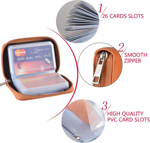 Miniatura 6 de Easyoulife billetera para tarjetas de crédito de cuero auténtico con espacio para 26 tarjetas