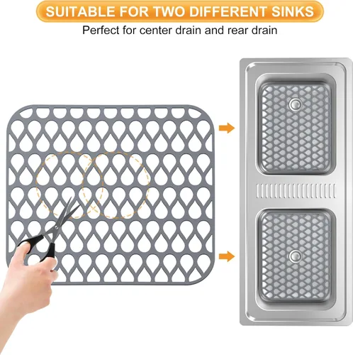 Miniatura 3 de Alfombrillas de silicona para fregadero de cocina, alfombrilla protectora para fregadero de cocina con orificio de drenaje de bricolaje, 2