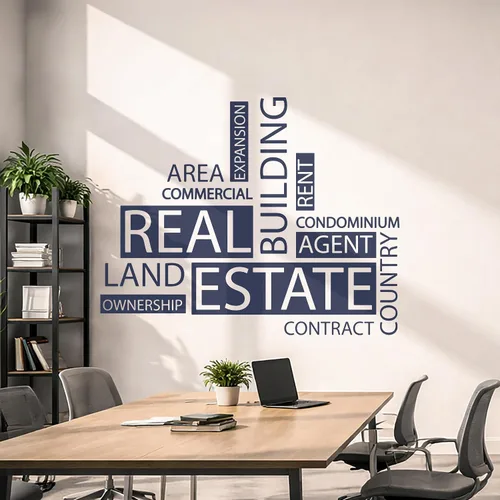 Miniatura 4 de Vinilo grande para pared, diseño de agencia inmobiliaria, palabras, agente inmobiliario, decoración de oficina, mural (ig6162), color negro, M, 22.5