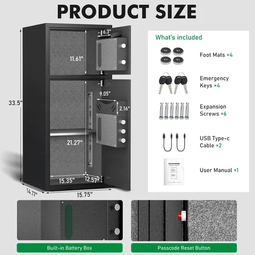 Miniatura 2 de Caja fuerte grande de 7.0 pies cúbicos, impermeable, resistente al fuego, con función de silencio y luz LED, teclado digital, caja fuerte
