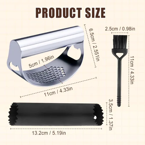 Miniatura 2 de Balancín de prensa de ajo de acero inoxidable, herramienta ergonómica de alta resistencia con pelador y cepillo para aplastar ajo, abridor de 2Sets