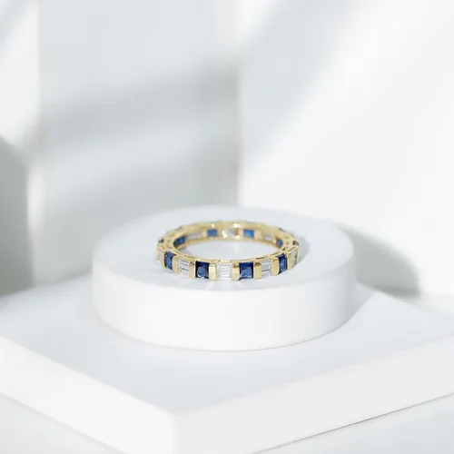 Miniatura 14 de Certified Lab Grown Blue Sapphire Eternity Band, AAAA Quality, Sapphire Moissanite Anniversary Ring - Ready To Gift