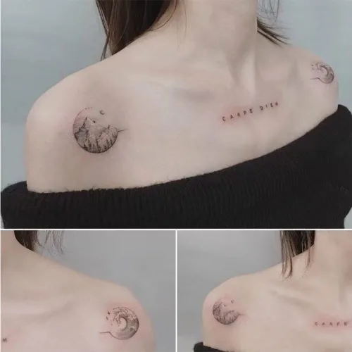Miniatura 3 de Tatuaje temporal de cielo estrellado de fantasía, tatuajes temporales coloridos e impermeables, tatuajes falsos que se ven reales y duran mucho Azul