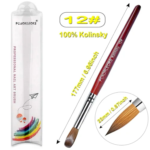 Miniatura 2 de (1 unidad) Cepillo de uñas acrílicas con cabello de sable Kolinsky 100% puro y mano de madera roja, cepillo de gel profesional redondo