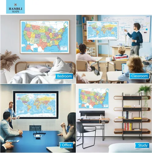 Miniatura 7 de Hambli Mapa del mundo para pared – Póster de mapa grande del mundo de 37 x 26 pulgadas – Arte de pared de mapa del mundo para aula, niños y viajes