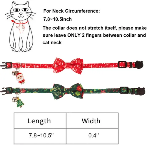 Miniatura 5 de ADOGGYGO Collar navideño para gato con campana de lazo, paquete de 2 collares de Navidad para gatito rojo y verde