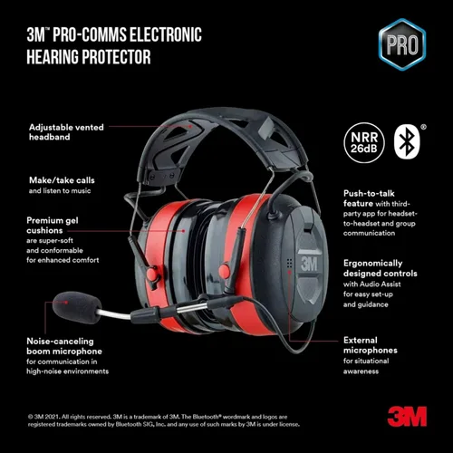 Miniatura 2 de 3M Pro-Comms - Protector auditivo electrónico, orejeras inalámbricas con tecnología Bluetooth y micrófono de brazo externo con cancelación de ruido