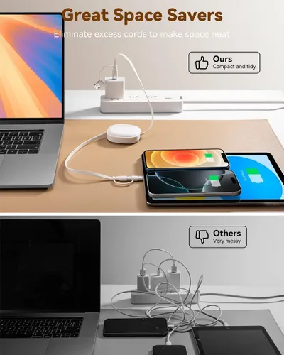 Miniatura 2 de Minlu Cable de carga retráctil de 65 W, cable de carga múltiple 5 en 1 para viajes, cable de carga USB tipo C, cable de carga rápida con USB A/C a