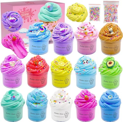 Paquete de 14 kits de slime de mantequilla, suave y antiadherente, regalos de cumpleaños para niñas y niños, recuerdos de fiesta de Pascua o
