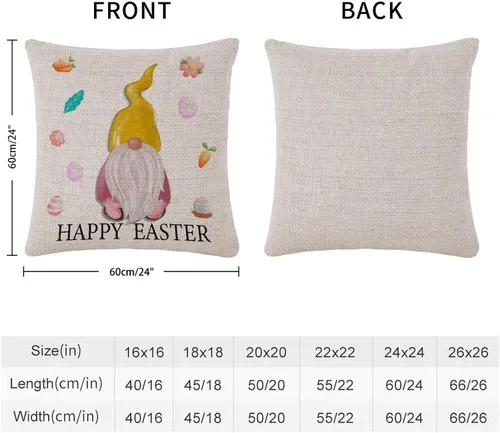Miniatura 13 de Divertidas fundas de almohada de gnomo de Pascua, huevos de Pascua, zanahorias, divertidas fundas de almohada de 16 x 16 pulgadas, decoración