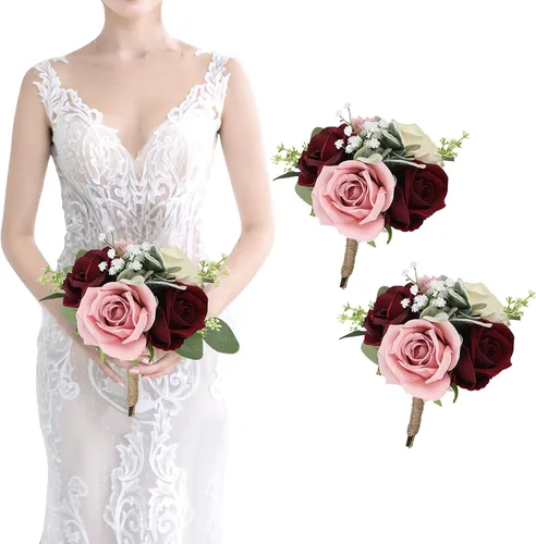 Miniatura 9 de Ramos de dama de honor para boda, juego de 6 ramos de flores artificiales para decoración de otoño, boda, propuesta de matrimonio, fiesta, Naranja