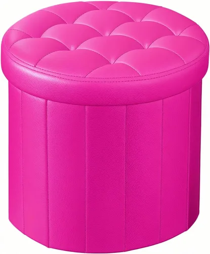 Miniatura 12 de Bsketa® Otomana plegable redonda de almacenamiento de 14 x 14 x 13 pulgadas, taburete de pie con asiento acolchado de espuma más gruesa, banco Negro