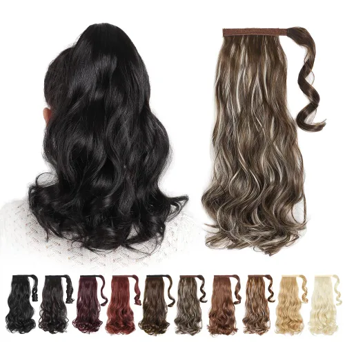 Miniatura 18 de Extensiones de cabello para cola de caballo, extensión de cola de caballo roja de 16 pulgadas, corta, ondulada, rizada, envolvente, cola de caballo