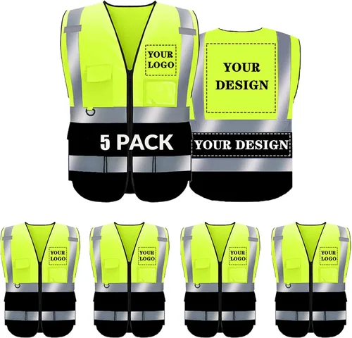 Miniatura 31 de Chaleco de seguridad con logotipo personalizado de alta visibilidad, chaleco reflectante clase 2, ropa de trabajo de construcción con 5 bolsillos