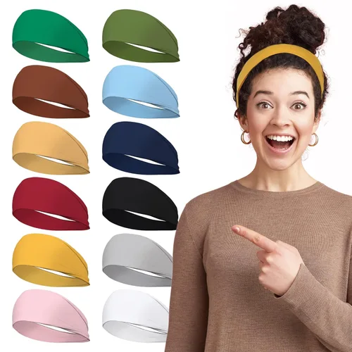 LOTUS78, Paquete de 12 diademas anchas para mujer, antideslizantes, modernas bandas deportivas para el cabello de mujer, bandas elásticas suaves y