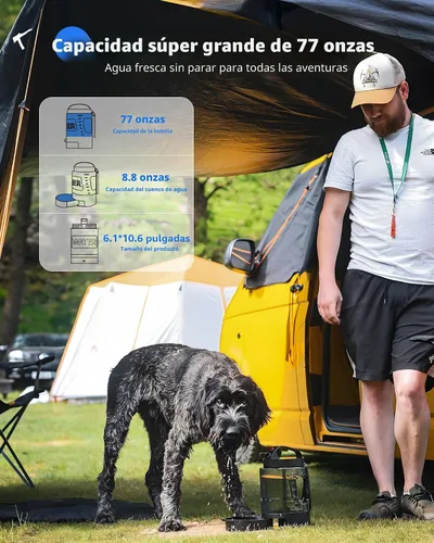 Miniatura 2 de lesotc Botella de agua de viaje para perros portátil con cuenco extraíble, dispensador de agua de viaje grande de 77 onzas para perros, artículos