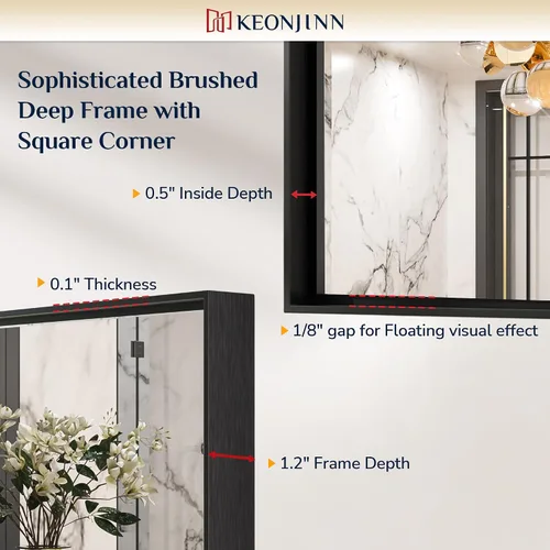 Miniatura 3 de Keonjinn - Espejo rectangular con marco negro para baño de 40 x 30 pulgadas, espejo de pared para sobre el lavabo, espejos de tocador de metal