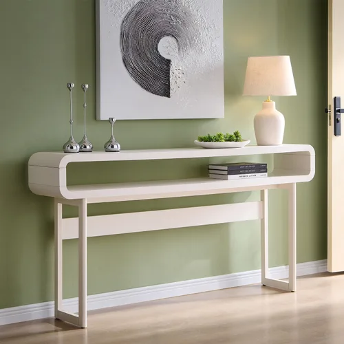Miniatura 8 de IFGET - Mesa de consola larga de 63 pulgadas, mesa moderna de entrada de 31.5" de altura con estante de almacenamiento abierto, diseño de perfil