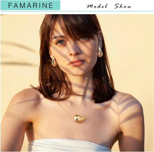 Miniatura 3 de FAMARINE Aretes de oro con forma de gota de agua para mujer, aretes grandes de oro con forma de lágrima