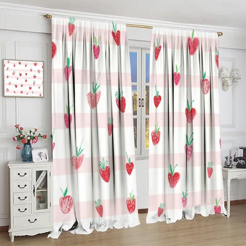 Miniatura 4 de Cortinas bohemias con diseño de fresas, bonitas cortinas bohemias con bolsillo para barra de fruta, tratamiento de ventana para cocina, sala