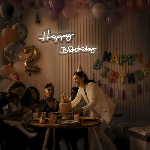 Miniatura 4 de Letrero de neón de feliz cumpleaños para decoración de fiesta de cumpleaños, letreros LED iluminados para telón de fondo, letrero de cumpleaños