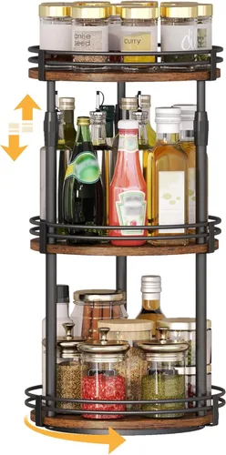 Across-Star Organizador Lazy Susan para Especias, Organizador de Especias Giratorio Ajustable de 3 Niveles para Gabinete de Marrón rústico