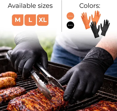 Miniatura 2 de Guantes de Nitrilo 10 mil Naranja Grande, 100 unidades, Sin Polvo, Antideslizantes, Diamante, Extra Gruesos, Sin Látex
