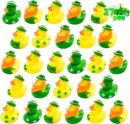 27 piezas de patos de goma para el día de San Patricio, accesorios para baby shower, mini patitos de 2.16 pulgadas, juguetes de baño para niños y