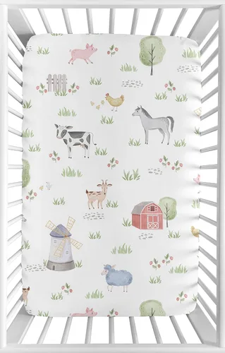 Sweet Jojo Designs Sábana bajera ajustable de animales de granja para cuna portátil para cuna o paquete y juego - Acuarela de granja caballo, vaca,